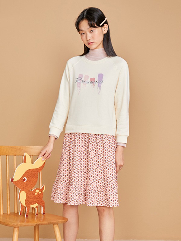 罗燕2020秋季米色印花卫衣