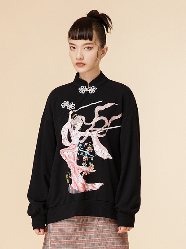 马克华菲女装2020秋季黑色印花卫衣