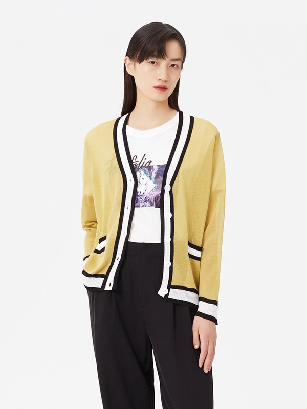 飘蕾女装2020秋季黄色撞色针织衫