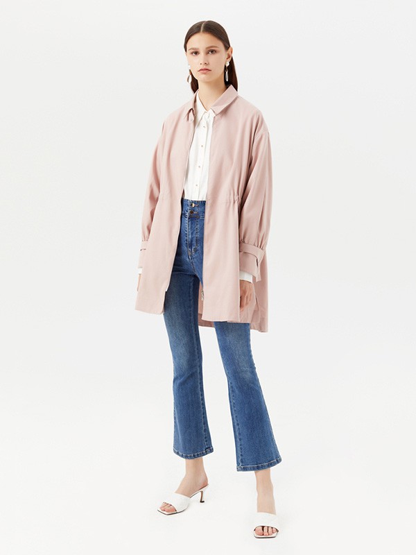 飘蕾女装2020秋季粉色长款外套