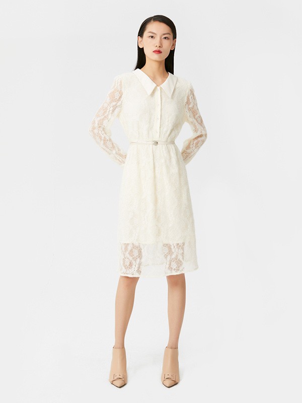 飘蕾女装2020秋季白色纱网连衣裙