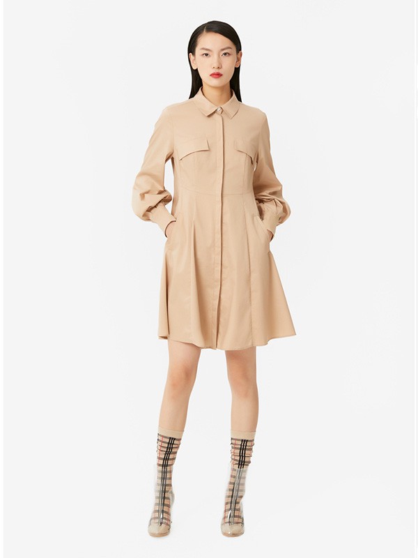 飘蕾女装2020秋季肤色纯色连衣裙