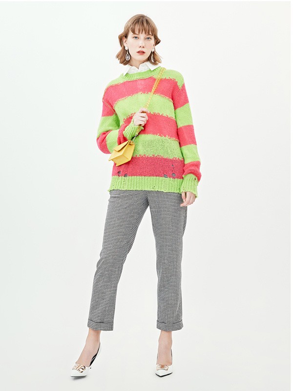 飘蕾女装2020秋季拼色撞色毛衣