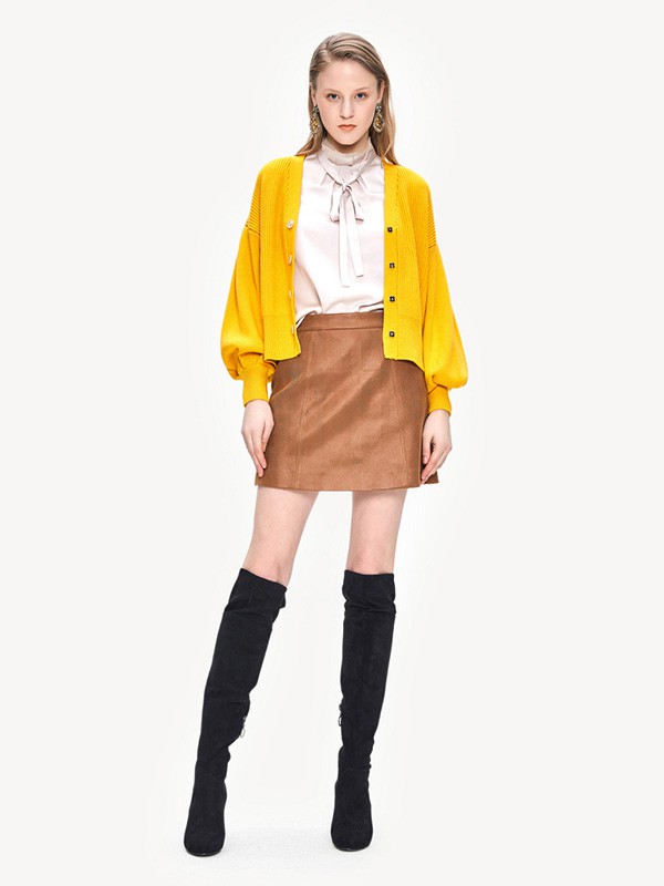 飘蕾女装2020秋季黄色纯色针织衫