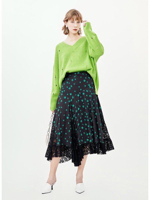 飘蕾女装2020秋季抹茶绿宽松毛衣