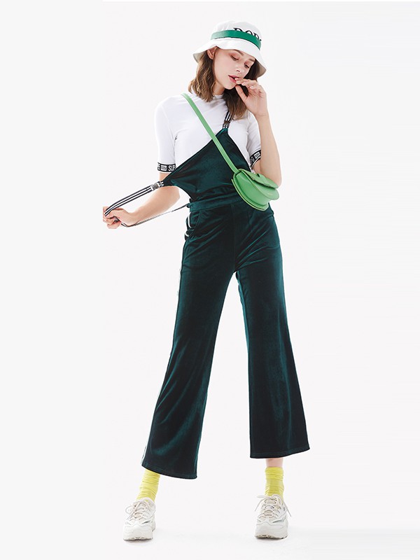 魅之女2020秋季墨绿色纯色背带裤
