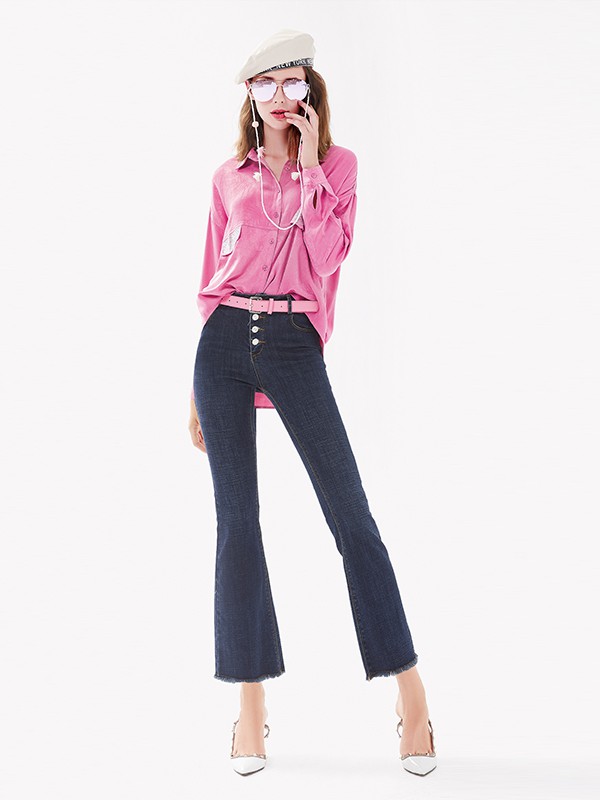 魅之女2020秋季粉色纯色衬衫