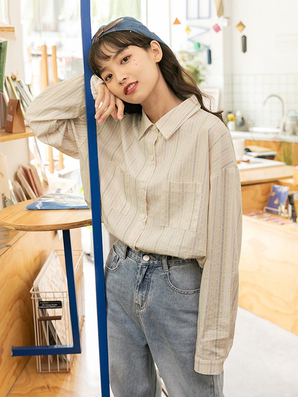 尔给2020秋季米色条纹长裙