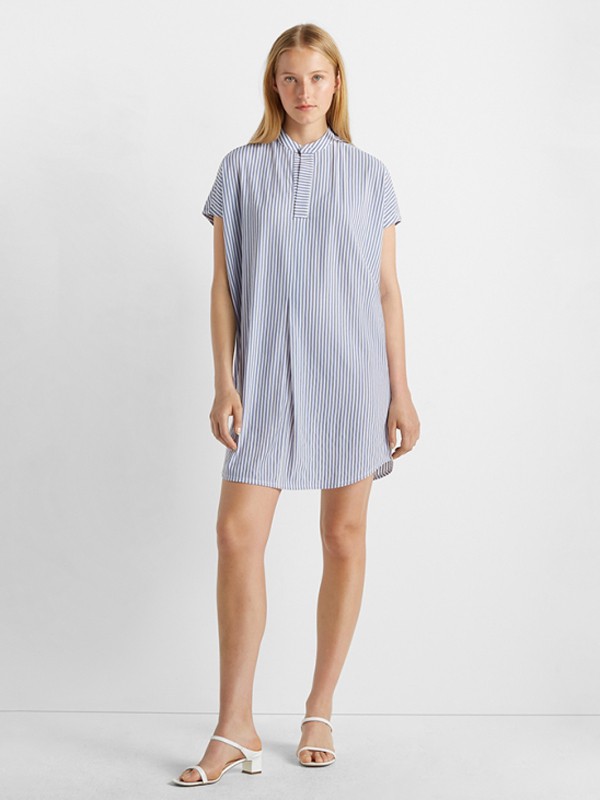 摩纳哥会馆2020春夏季蓝色条纹衬衫裙