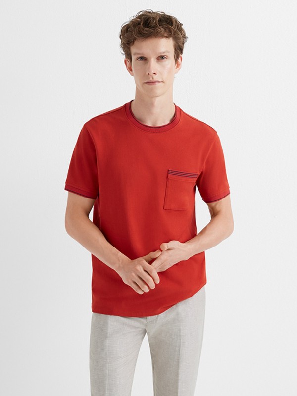 摩纳哥会馆2020春夏季红色纯色T恤