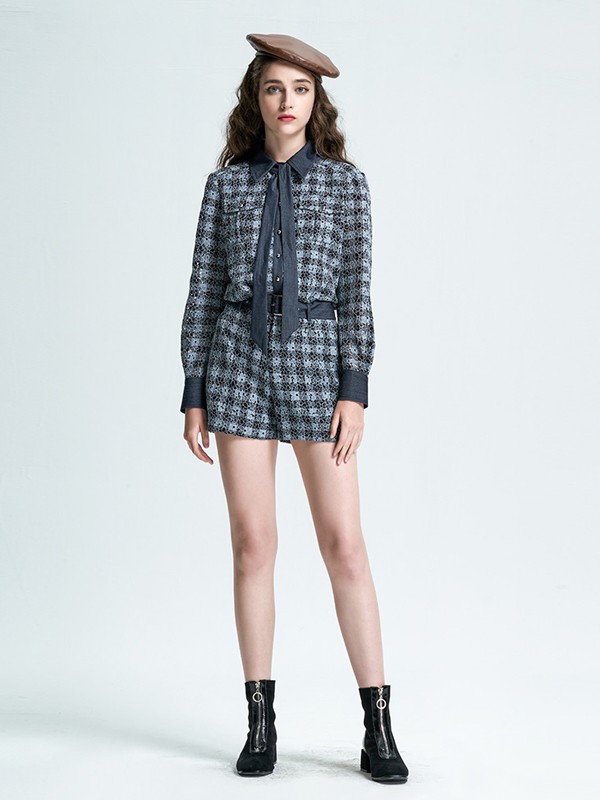 抹上2020秋季拼色格子套装