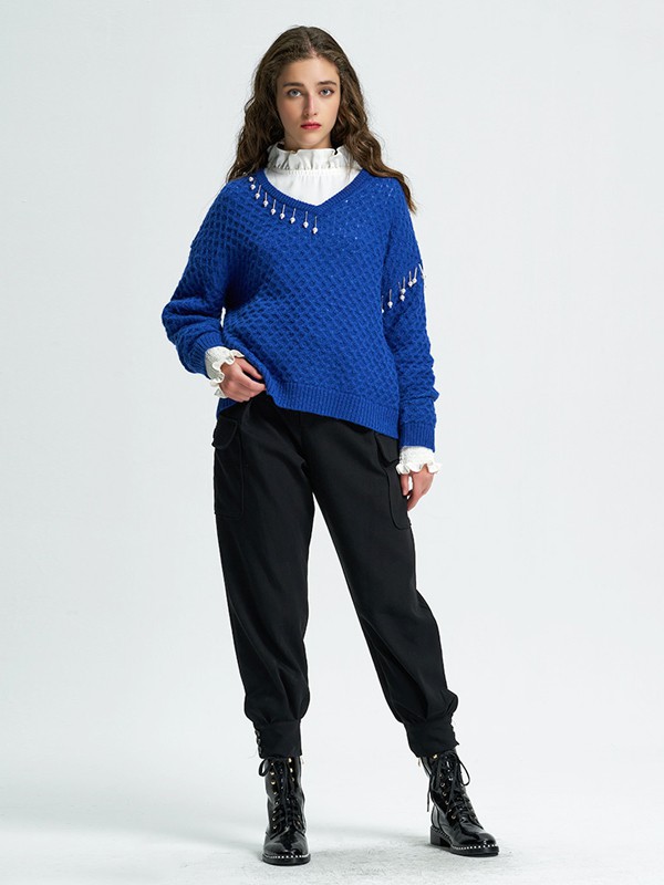 抹上2020秋季蓝色纯色毛衣