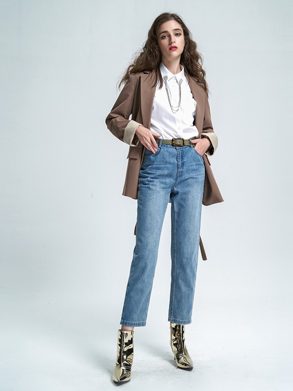 抹上2020秋季棕色纯色外套