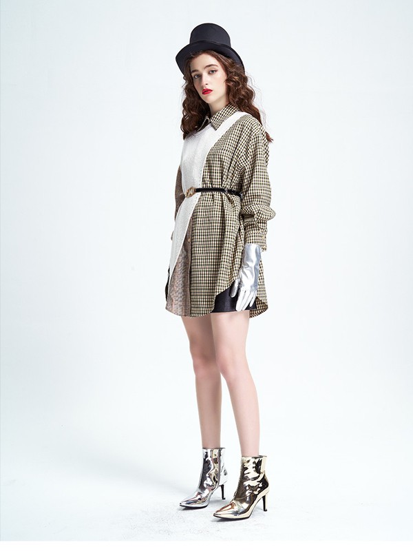 抹上2020秋季米色格子衬衫