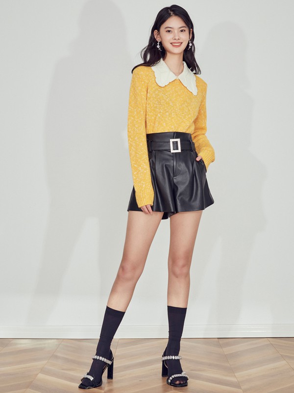 DoubleLove2020秋季黄色纯色毛衣