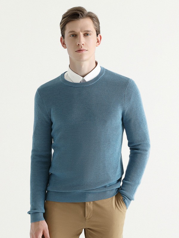 柒牌2020秋冬季蓝色纯色针织衫