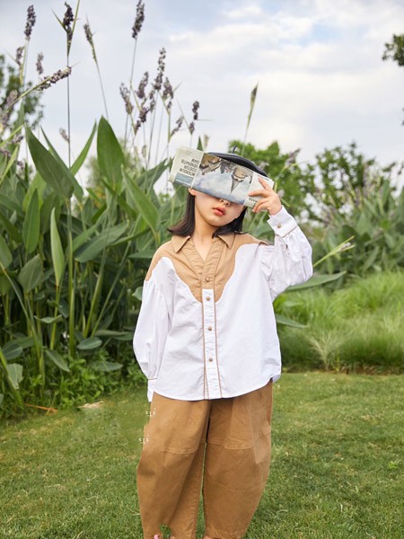 拉酷儿2020秋冬季拼色宽松衬衫