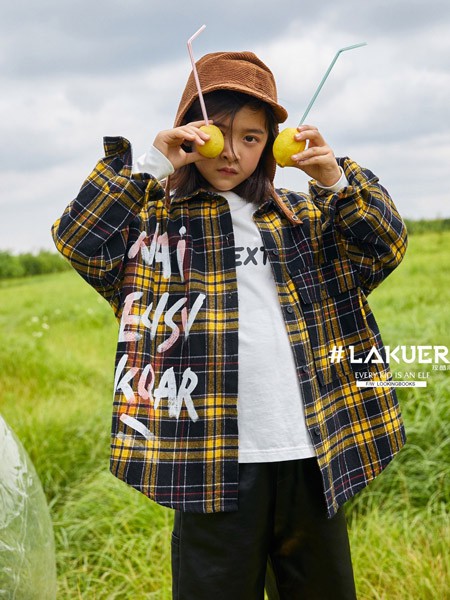 拉酷儿童装2020秋冬季黄色格子衬衫