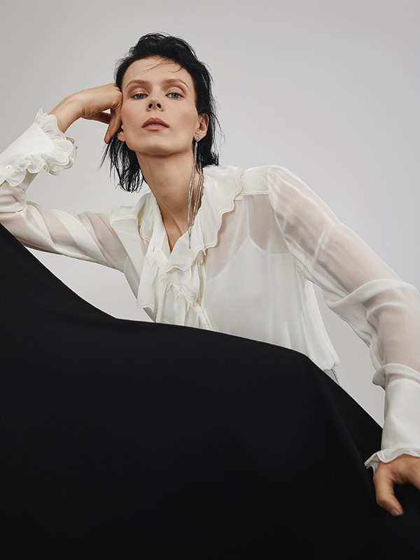 锡瑅2020秋季白色荷叶边衬衫