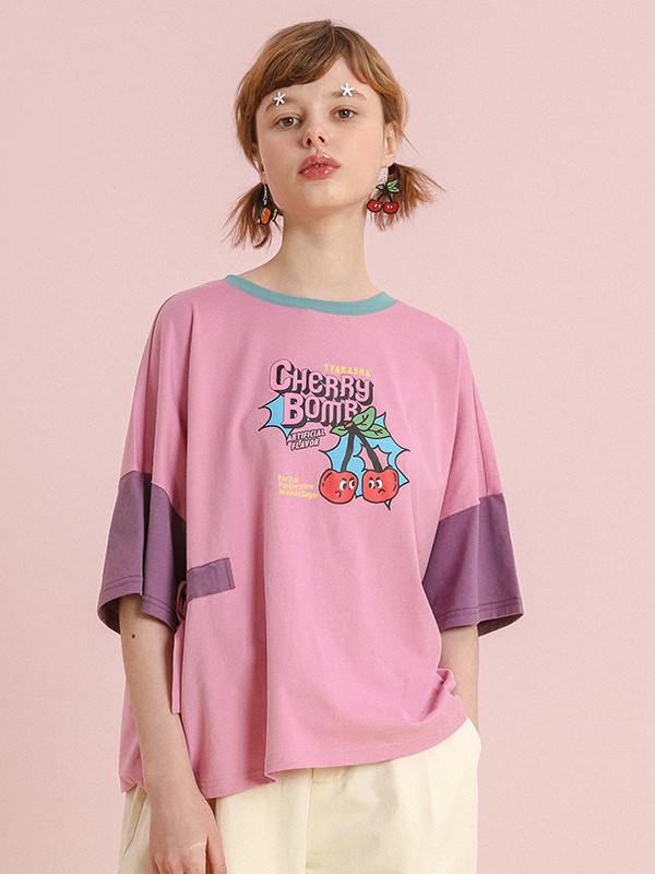 塔卡沙2020春夏季拼色印花T恤