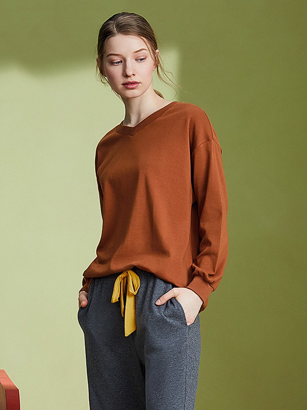 相思鸟2020秋冬季卡其色纯色家居服