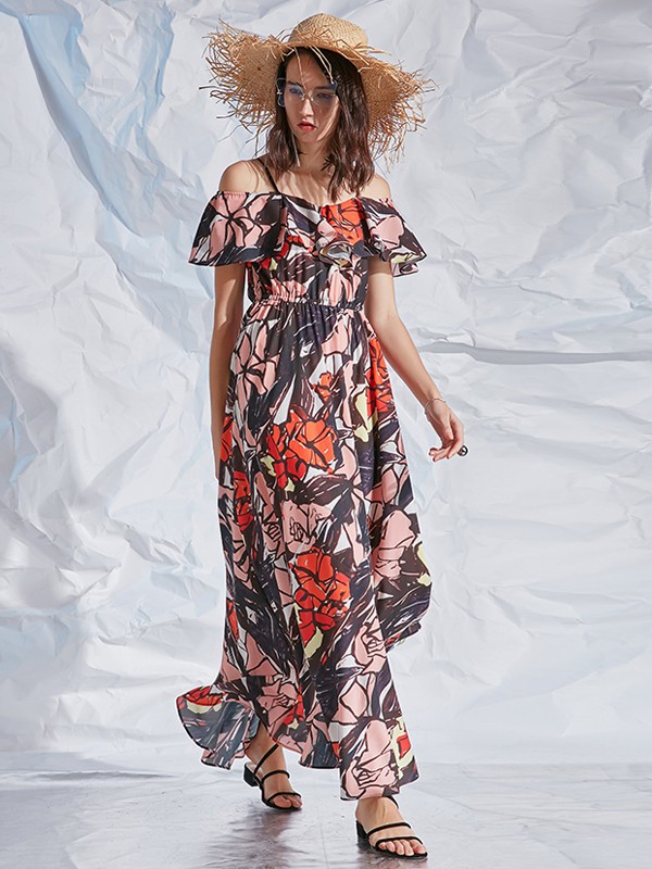 卡布依2020春夏季拼色印花连衣裙