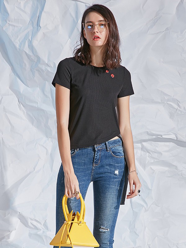 卡布依2020春夏季黑色纯色T恤