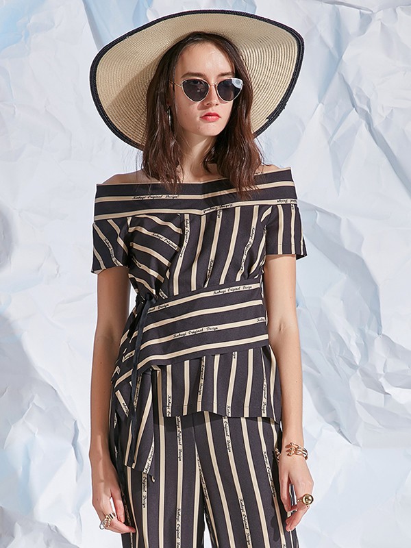 卡布依2020春夏季黑色条纹套装