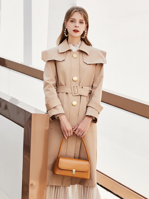 佳人苑女装2020秋季卡其色收腰风衣