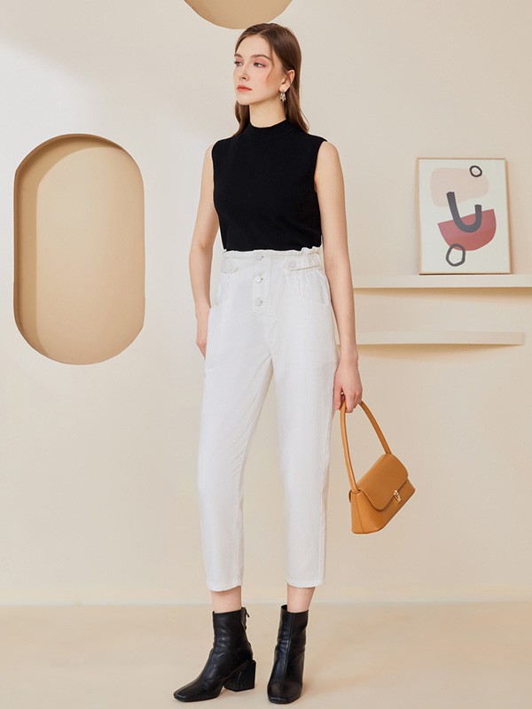 佳人苑2020秋季白色修身七分裤