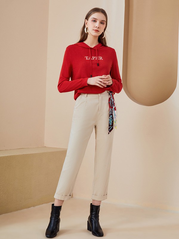 佳人苑女装2020秋季红色连帽针织衫