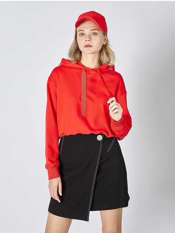 真情告白女装2020秋季红色连帽卫衣