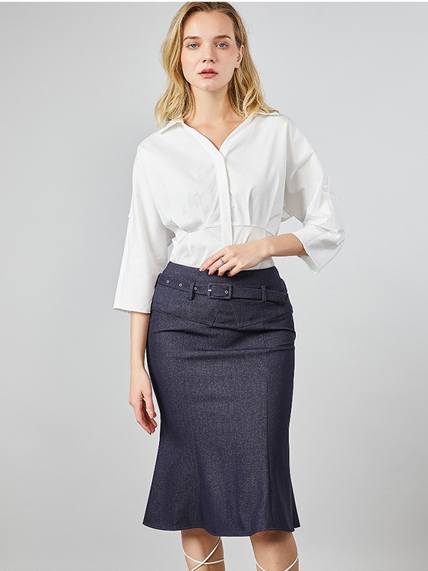 真情告白女装2021秋季藏蓝色修身包臀裙