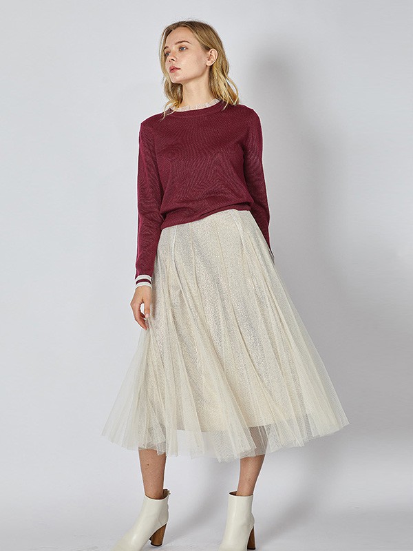 真情告白女装2020秋季酒红色纯色毛衣