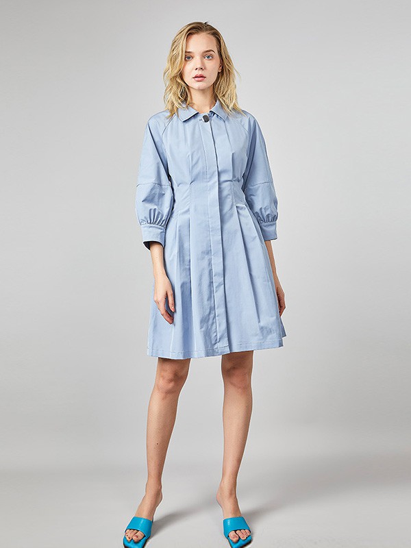 真情告白女装2020秋季蓝色纯色连衣裙