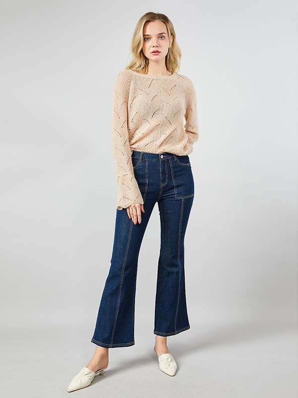 真情告白女装2020秋季米色镂空针织衫