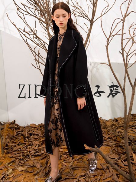 子容2020秋冬季黑色长款大衣