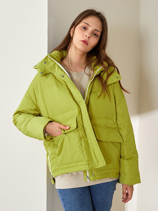 星期四岛女装2020秋冬季荧光色宽松羽绒服