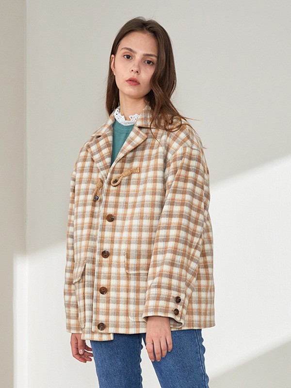 星期四女装2020秋季卡其色格子大衣