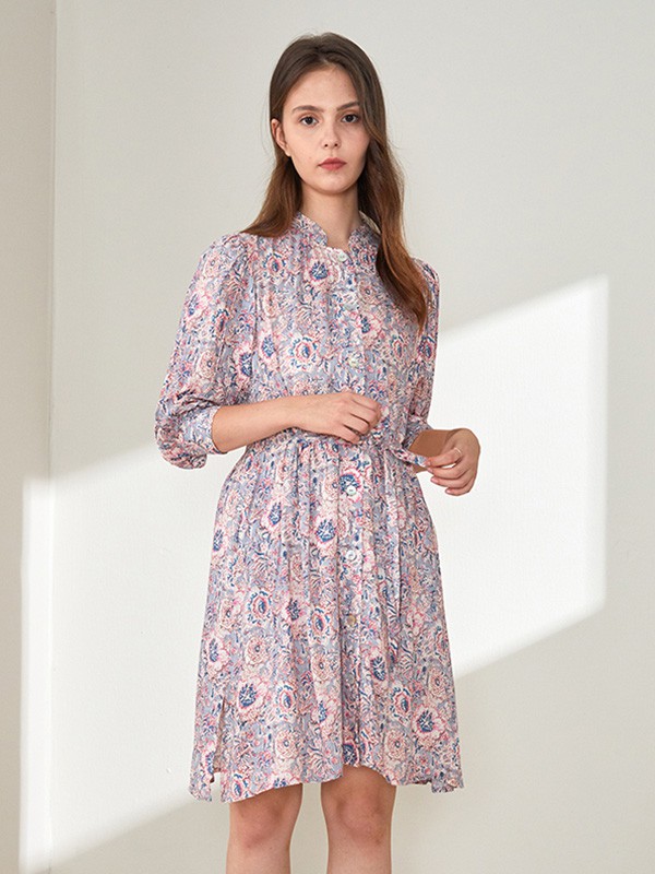 星期四女装2020秋季紫色碎花连衣裙