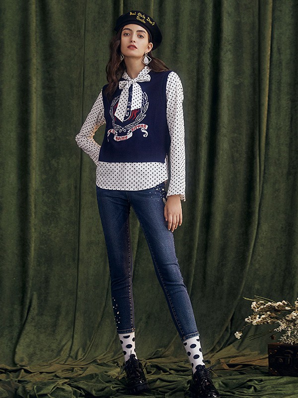 西蔻女装2020秋季白色波点衬衫