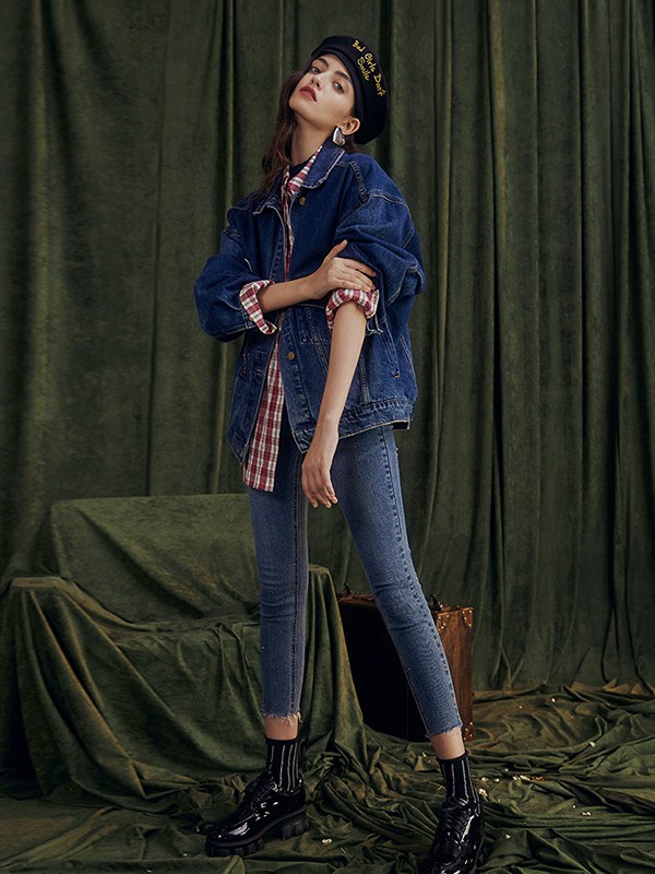 西蔻女装2020秋季蓝色宽松外套