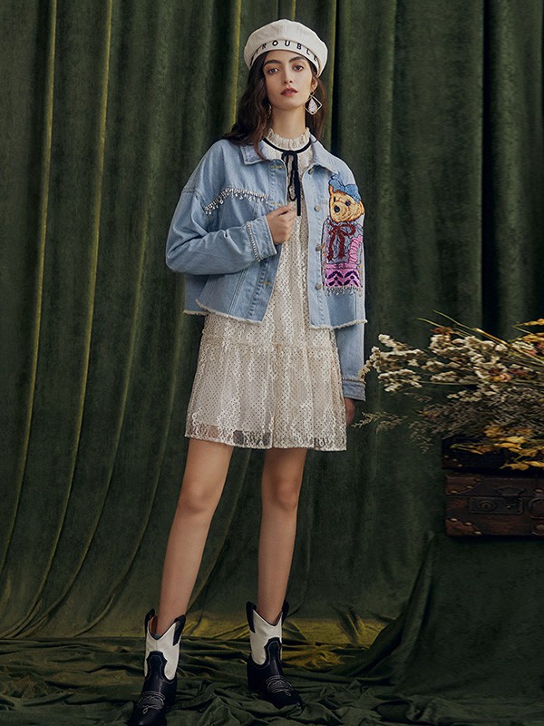 西蔻女装2020秋季蓝色图案外套