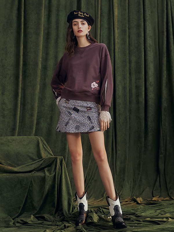 西蔻女装2020秋季紫色纯色上衣