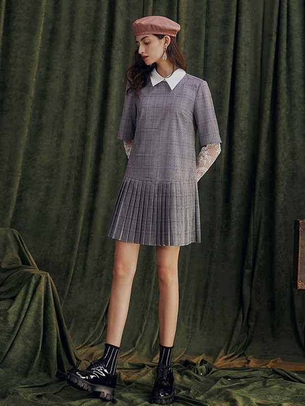 西蔻女装2020秋季灰色拼接连衣裙