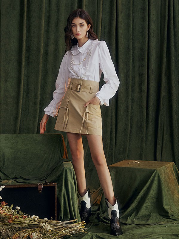 西蔻女装2020秋季白色纯色衬衫