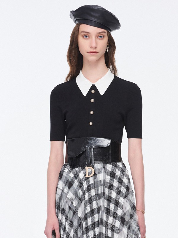 芭蒂娜2020夏季黑色翻领上衣