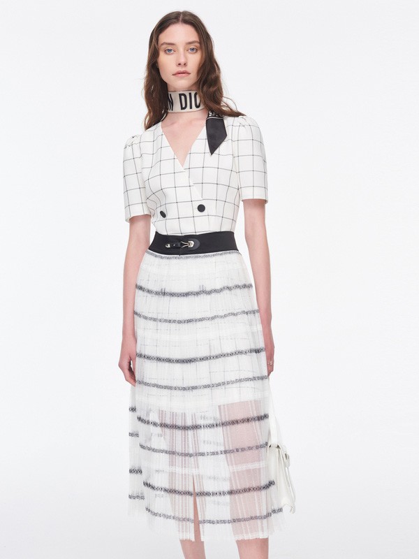芭蒂娜2020夏季白色格子连衣裙