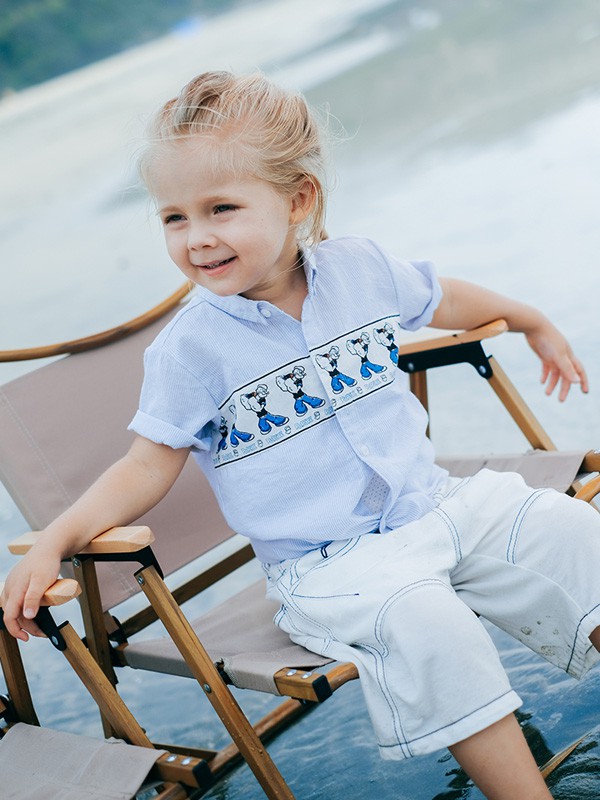 辣妈当家2019春夏季蓝色印花衬衫