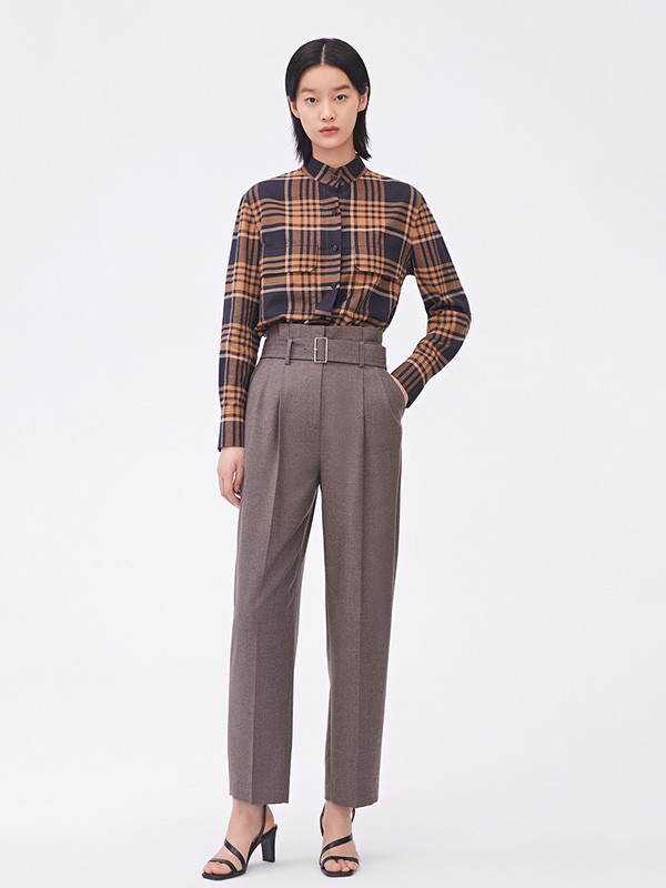 之禾女装2020秋季黄色格子衬衫